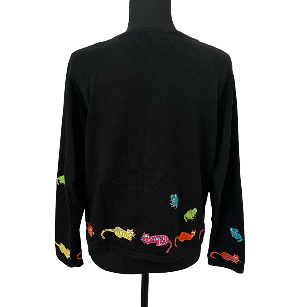 Vintage Cat Cardigan Sweater Embroidered Animal Colorful Funky Size Large - Picture 2 of 7